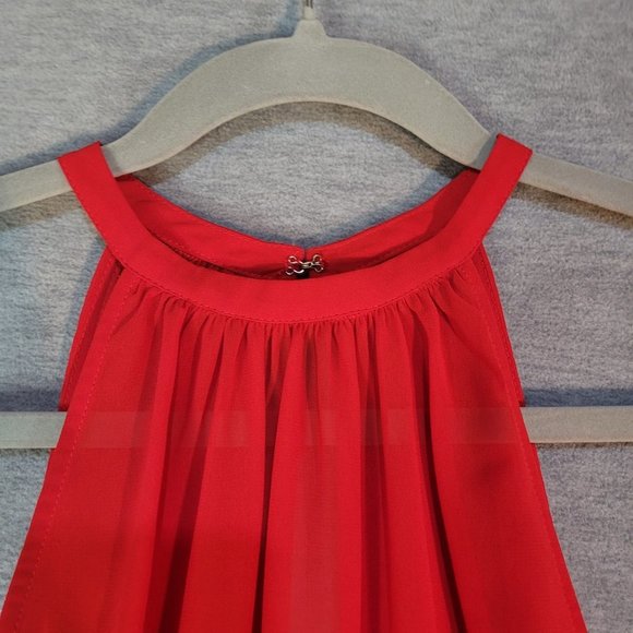 Express Womens Top Small Red Sleeveless Sheer Halter Open Back - Picture 2 of 12